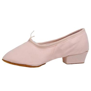 Imagem de Tênis feminino versátil plus size adulto com sola macia com cadarço para professor de lona de dança primavera verão, rosa, 34