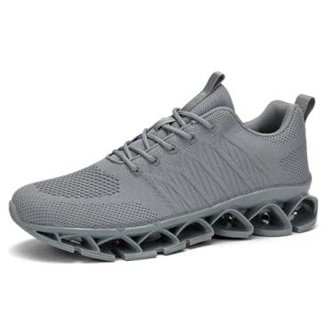 Imagem de Tênis masculino de caminhada, tênis de corrida, casual, moderno, com lâmina, confortável, para treino, esportivo, tênis esportivo, Cinza, 42