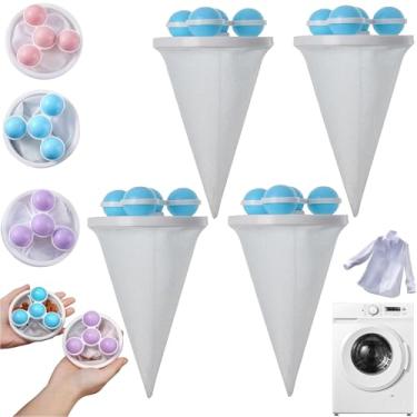 Imagem de Bolas de filtro de máquina de lavar, bolas de lavanderia reutilizáveis com sacos de malha flutuantes removem eficazmente pelos de animais de estimação, fiapos e penugem, bolas de lavanderia (4 peças-C