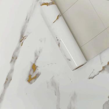 Imagem de Papel de Parede Madeira Ripado Mármore Adesivo Lavável 5m 10m 15m 20m AutoColante Sala Quarto Móveis(Mármore Dourado Com Brilho,20 Metros (4 rolos))