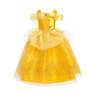 Imagem de Vestido De Cosplay Princesa Amarelo Floral Com Ombros Descobertos E Lu