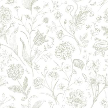 Imagem de VEELIKE Papel de parede floral Cottagecore Peel and Stick neutro bege papel de parede higiênico para quarto de meninas quarto berçário 48 x 395 cm papel de contato autoadesivo papel de parede de