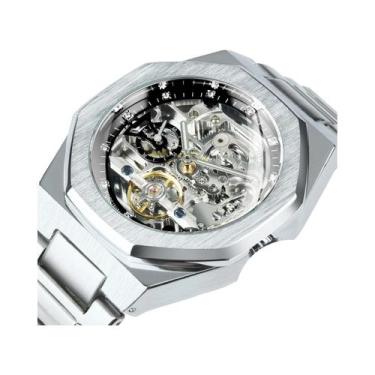 Imagem de Relógio Mecânico Automático Masculino Prateado Com Mostrador 3D De Dia
