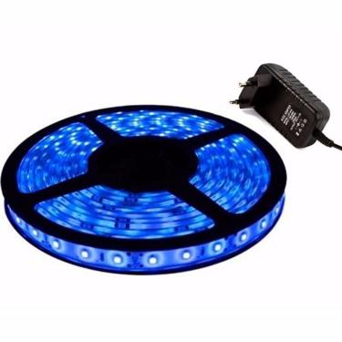 Imagem de Fita De Led Azul Rolo De 5 Mts 300 Leds Com Dupla Face + Fonte 12v
