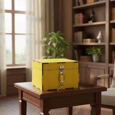 Imagem de Cofrinho Porta Dinheiro Bau Cofre Caixinha Caixa C/Cadeado(Amarelo)