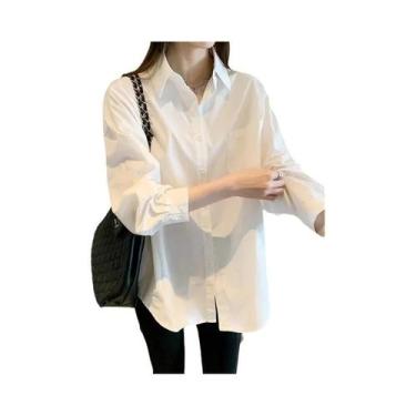 Imagem de Camisa Casual De Manga Longa Estilo Coreano Branca Para Mulheres, Blus
