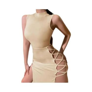 Imagem de Vestido Feminino Sem Mangas Com Gola Alta, Alças Finas, Recortes Vazad