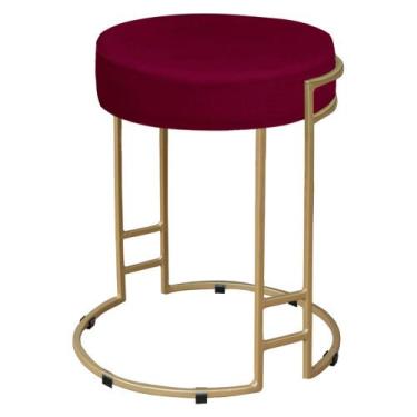 Imagem de Puff Dara Suede Vinho Base Industrial Dourado - D'Rossi - DROSSI