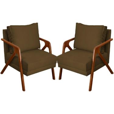 Imagem de Kit 2 Poltronas Decorativa Para Sala Shine Suede Cores Pé Castanho - Marrom, Suede