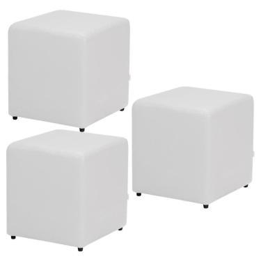 Imagem de Kit 03 Puffs Quadrado L02 Corino Branco