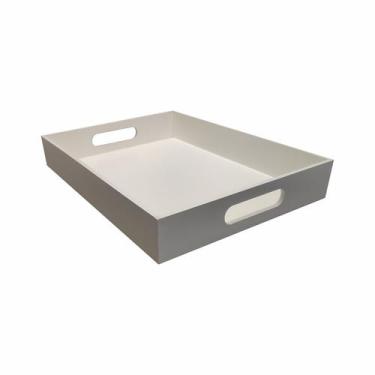 Imagem de Bandeja Decorativa Retangular 40x30 Grande Organizadora Branca Madeira