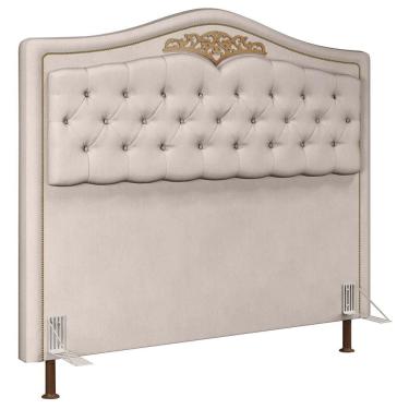 Imagem de Cabeceira Cama Box Casal 140cm com Tachas Imperial Veludo J02 Bege - Mpozenato