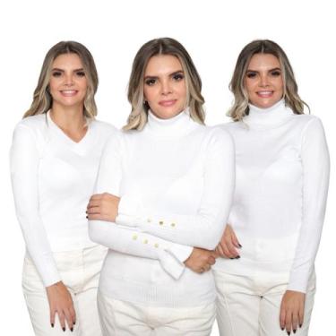 Imagem de Kit 3 Blusas Feminina de Tricot Manga Longa Tendência Frio 2024 - SP/C