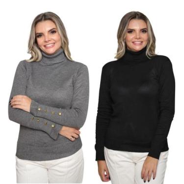 Imagem de Kit 2 Blusas Feminina de Tricô Manga Longa Cacharrel Moda Casual Inver