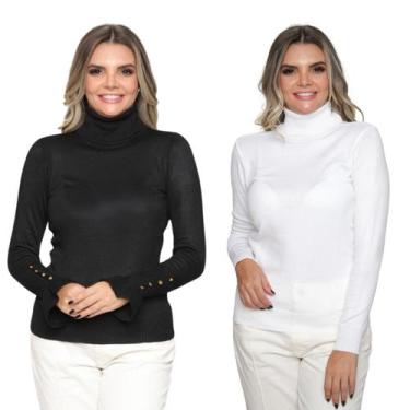 Imagem de Kit 2 Blusas Feminina de Tricô Manga Longa Cacharrel Moda Inverno - SP