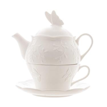 Imagem de Conjunto 3 Peças De Chá De Porcelana New Bone Butterfly Flower Lyor