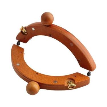 Imagem de Alça De Bolsa Arqueada 6x14cm Com Contas De Madeira, Fecho Semicircula