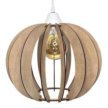 Imagem de Luminária De Teto Madeira Cor Natural Redonda 15H Fio Branco