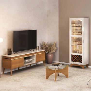 Imagem de Sala Completa para TV Até 75" Lumina e Cristaleira com Led Cinamomo/Off White - Pn...