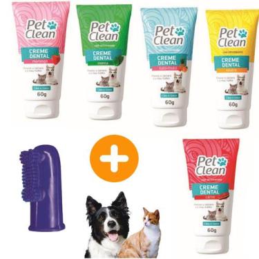 Imagem de Kit Creme Dental + Escova Dedeira para Cães Gato Pet Clean, Carne