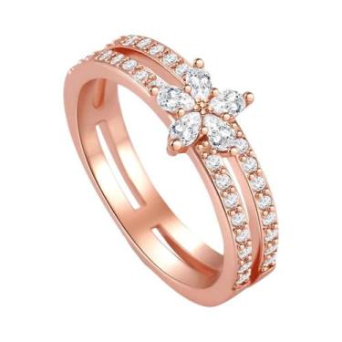 Imagem de Conjunto De Anéis De Casamento Em Prata Esterlina 925 Banhado a Ouro R