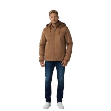 Imagem de Jaqueta Sarja Masculina Revestida Com Capuz Removível - Roger, Bege, H