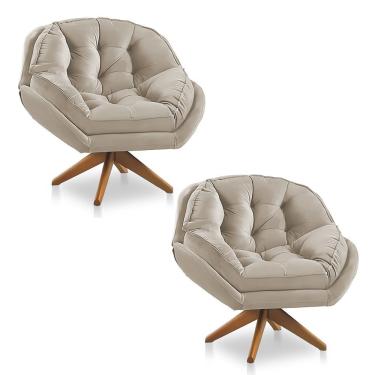 Imagem de Kit 2 Poltronas Chicago Giratória Veludo Fibra Siliconada Bege Pallazio