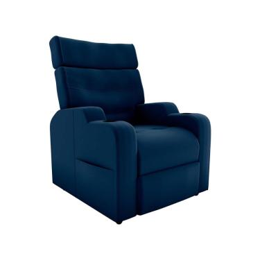Imagem de Poltrona Do Papai Reclinável Toro Com Porta Copos E Porta Controle Veludo Azul Matrix