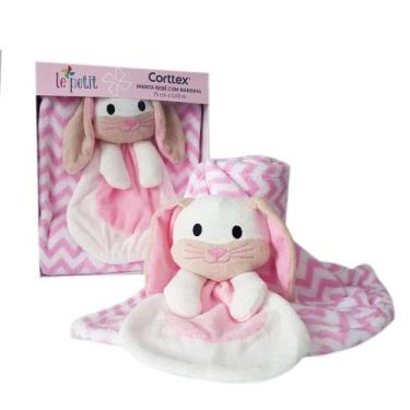 Imagem de Manta Bebê Com Naninha Lepetit Coelhinho 75cm x 1,00m rosa - Corttex
