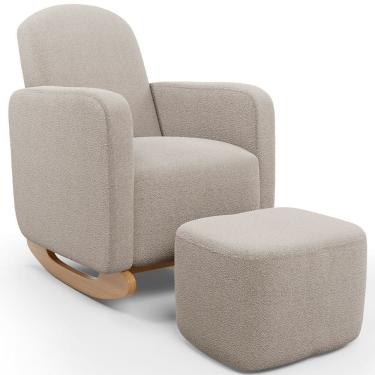 Imagem de Poltrona de Amamentação com Balanço e Puff Orgânico Saori W01 Bouclê Creme - Lyam Decor