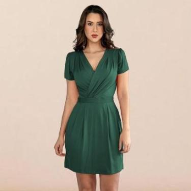 Imagem de Vestido Curto Decote Transpassado Envelope Soltinho Acinturado Manga Curta-Feminino
