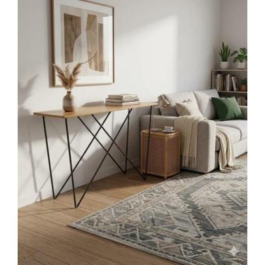 Imagem de Aparador Industrial Moderno Tampo Madeira MDF Naturale Base Aço Carbon