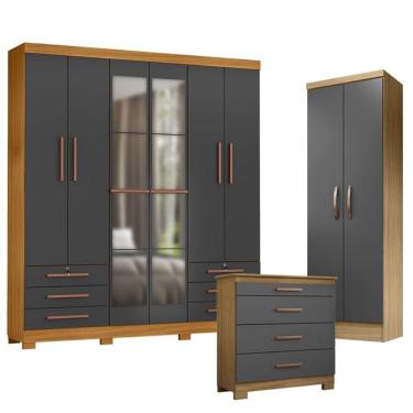 Imagem de Guarda Roupa Casal Londres com Espelho com Cômoda 4 Gavetas New e Multiuso New Egito Ca...