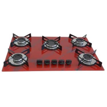 Imagem de Cooktop 5 bocas Ultra Chama 127 220v Marmorizado Vermelho - Chamalar, 