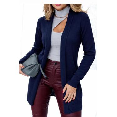 Imagem de Cardigan Casaco Feminino Longo em Tricot Básico - NoBrand, Marinho