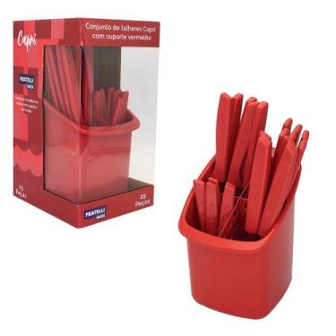 Imagem de Conjunto Talheres com Porta Talher Capri 25 Peças Vermelho - Fratelli