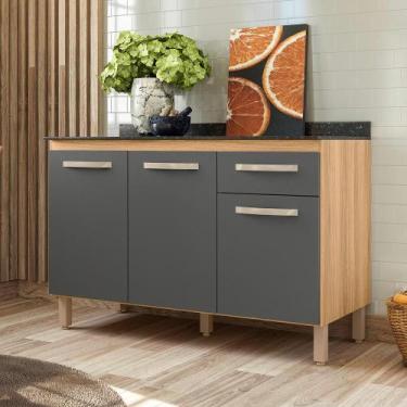 Imagem de Balcão Cozinha Fit 120cm 3 Portas 1 Gaveta Freijó/Chumbo - Nicioli - M