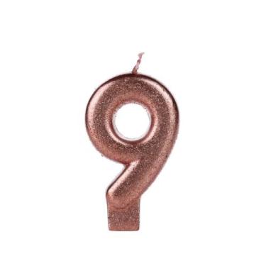 Imagem de Vela Aniversário Cintilante Glitter Rosé Gold Número 9 - Silverfestas