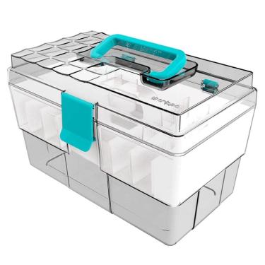 Imagem de Maleta Organizadora Crippa Para Maquiagem Acessórios Medicamentos Transparente e Azul Turquesa