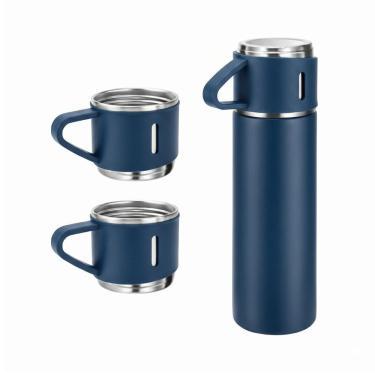 Imagem de Garrafa Térmica Inox 500ML com 3 Xícaras para Café Ou Água Bebidas Quentes Ou Frias Azu...