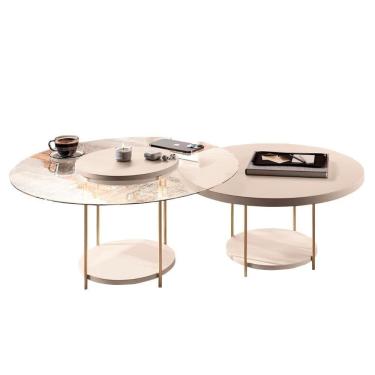 Imagem de Mesa De Centro Para Sala Pés Metálicos Kit 2 Mindy H01 Off White - Mpozenato