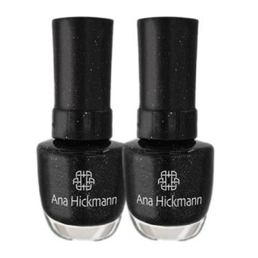 Imagem de Kit 2 Esmalte Preto com Glitter Brilho Black Diamond Ana Hickmann 9ml