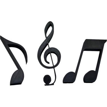 Imagem de Kit 3 Enfeites Decorativos Notas Musicais Clave de Sol e Colcheias Impressão 3D Preto