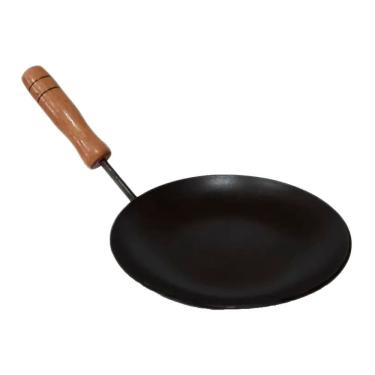 Imagem de Chapa Disco Arado Frita Ovo de Aço Cabo Madeira 17CM para Fogão e Camping Preto Brassol