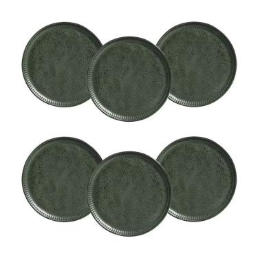 Imagem de Conjunto de Pratos de Sobremesa Linhas Greenery Stoneware 6 Peças 21,5CM Verde Porto Brasil