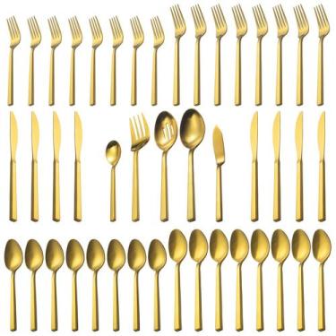 Imagem de Conjunto de Talheres Alata Cube 45 Peças Aço Inoxidável Dourado Fosco