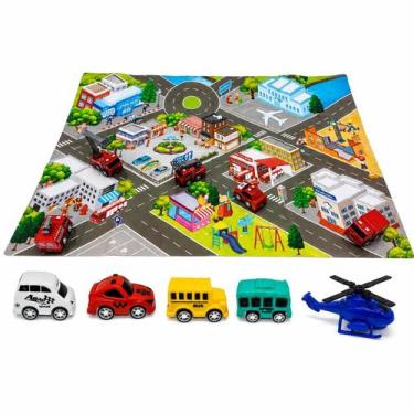 Imagem de Tapete Pista Cidade Infantil Com Carrinhos e Helicóptero Brinquedo Edu