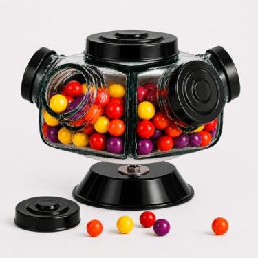 Imagem de 【Cozena】Baleiro Giratório De Vidro Bomboniere Decoração 5 Gomos Retrô Artesanal (Preto)
