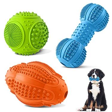 Imagem de LUKITO Brinquedos de mastigar para cães, pacote com 3 para mastigadores agressivos, limpeza de dentes multifuncional e massagem nas gengivas, brinquedos resistentes com borracha natural para cães grandes e médios