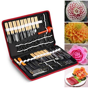 Imagem de kit de ferramentas de descascar culinária com caixa portátil para corte de guarnição de frutas vegetais conjunto de ferramentas de guarnição,Conjunto de ferramentas de escultura culinária com 80 peças, 80 peças conjunto de ferramentas de escultura culinária